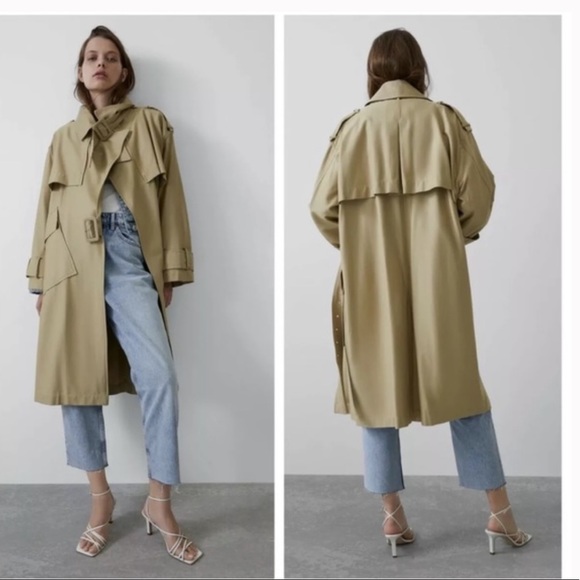 NWT Zara Womens Oversized Trench Coat Jacket Belted - Picture 1 of 14